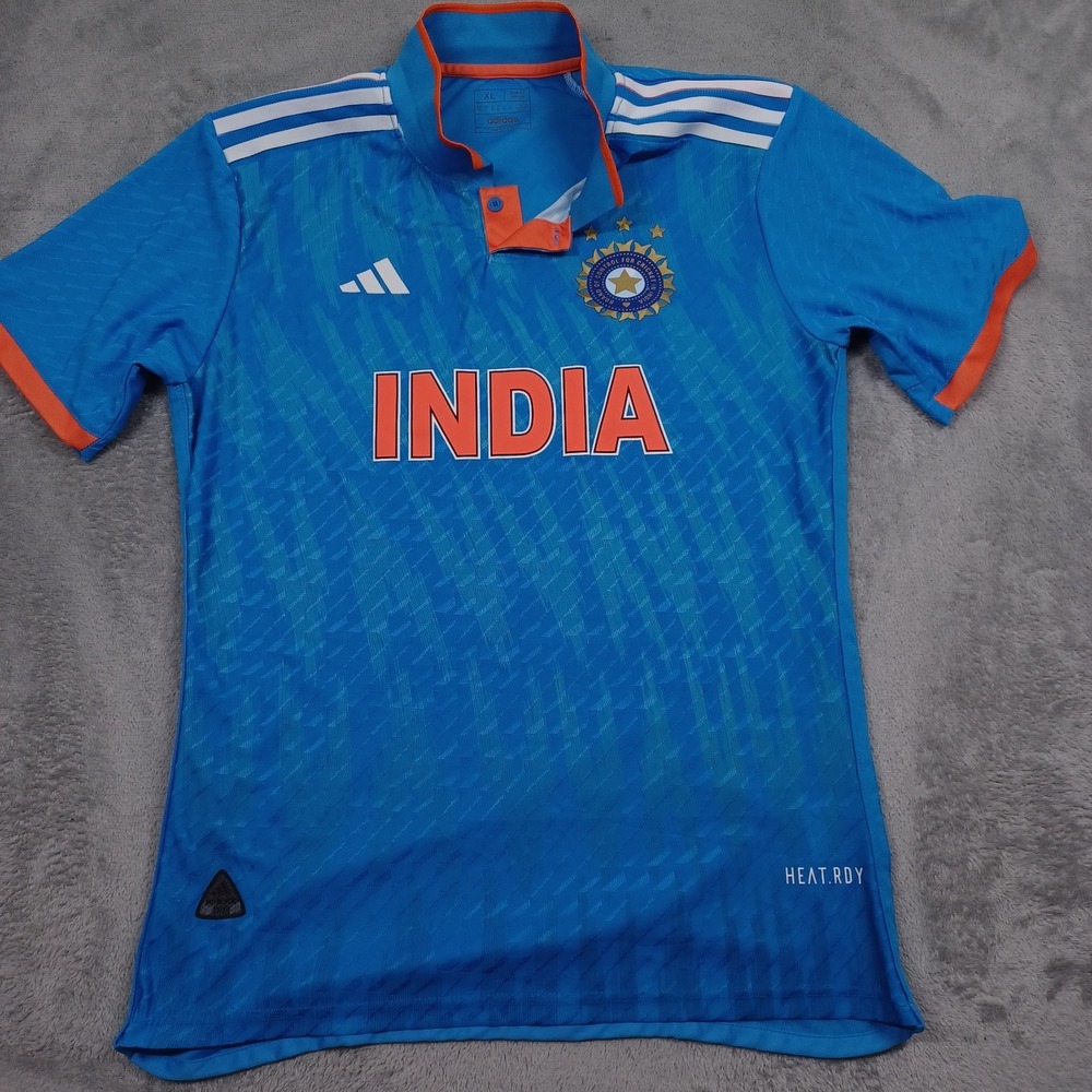 India‎ National Cricket Team Mens XL Jersey Adidas Blue Polo Short Sleeve